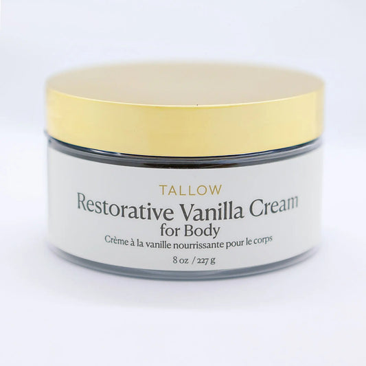 Jar of Sustainabull Restortive Vanilla Cream on a white background.